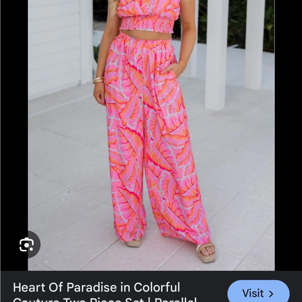 Pink Lily Vibrant Pink Leaf Wide Leg Pants